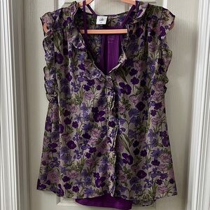 CAbi Purple and Green Floral Blouse with Matching Cami